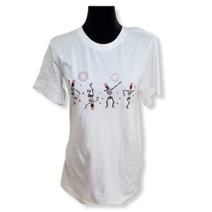 NWOT White Patriotic Skeletons Bella + Canvas Short Sleeve TShirt Sz S